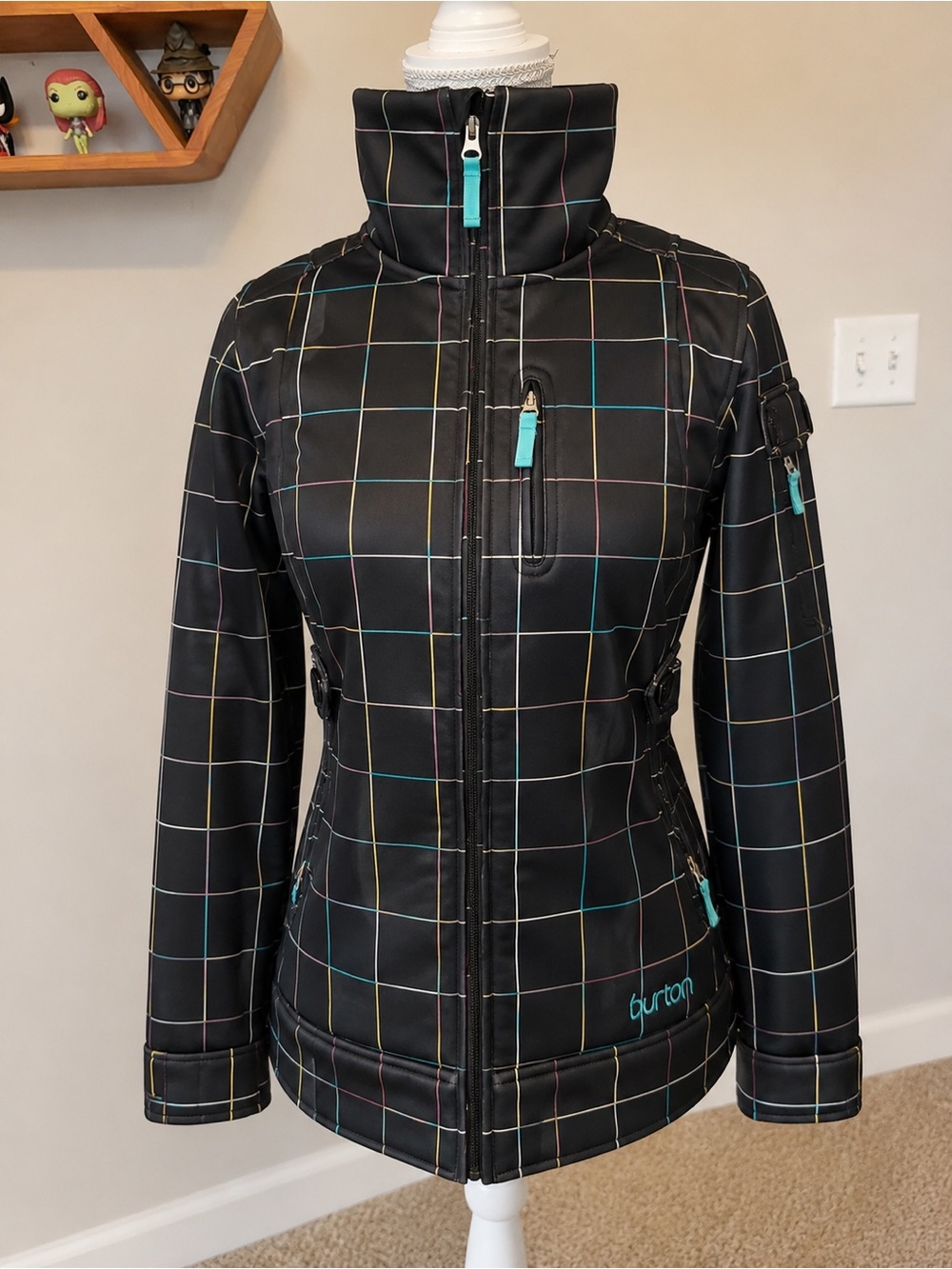 Burton DRYRIDE Softshell Jacket Women’s Small Black Plaid Ski Snowboard Coat